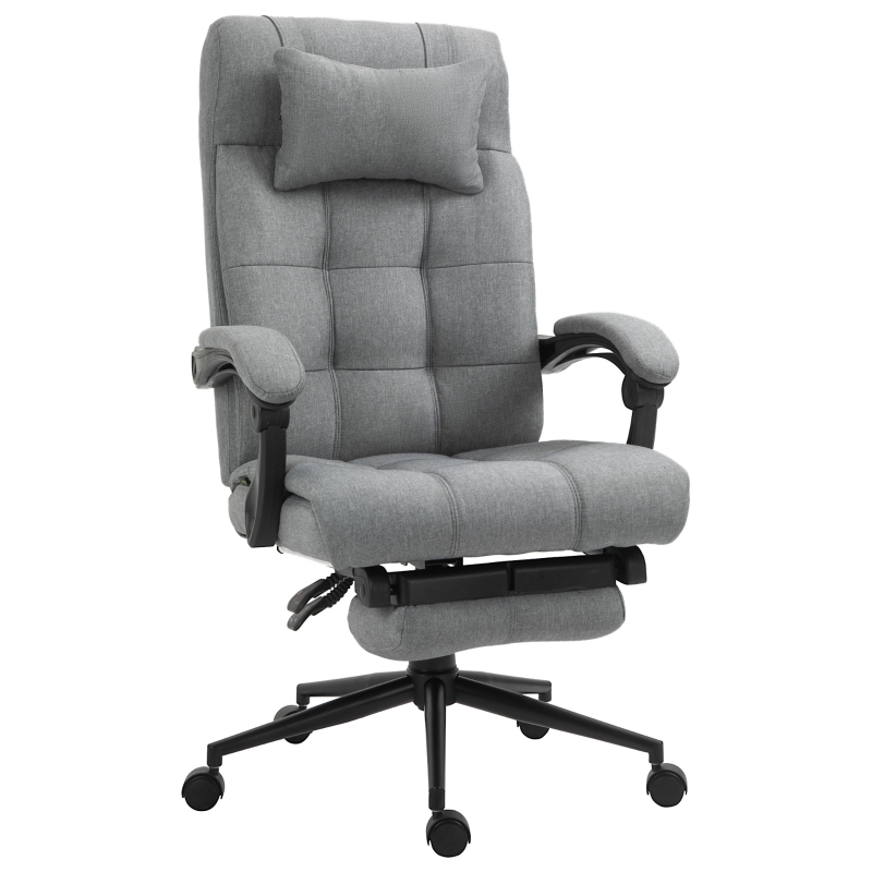 Fauteuil de bureau manager capitonné repose-pied tétière lin gris