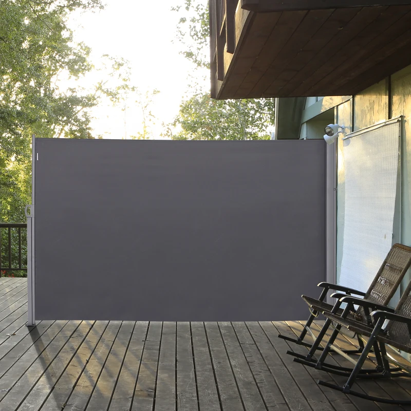 Outsunny Store latéral Brise-Vue paravent rétractable dim. 3L x 1,8H m métal Polyester imperméable Anti-UV Haute densité 180 g/m² Gris