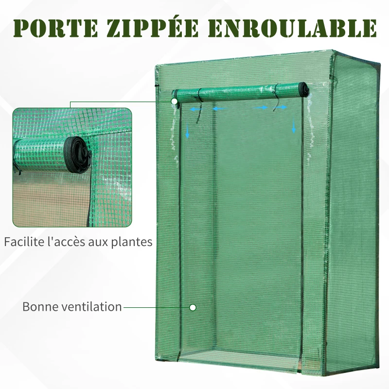 Outsunny Serre de Jardin Serre à tomates dim. 1L x 0,5l x 1,5H m Porte zippée déroulante Acier PE Haute densité 140 g/m² Anti-UV Vert