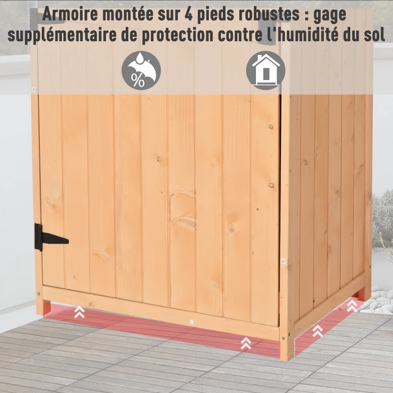 Outsunny Armoire de jardin extérieur abri de jardin en bois abri pour outils 3 étagères 2 Portes loquets Toit Pente bitumé rangement et stockage extérieurs pour terrasse 77 x 54 x 179 cm effet bois naturel