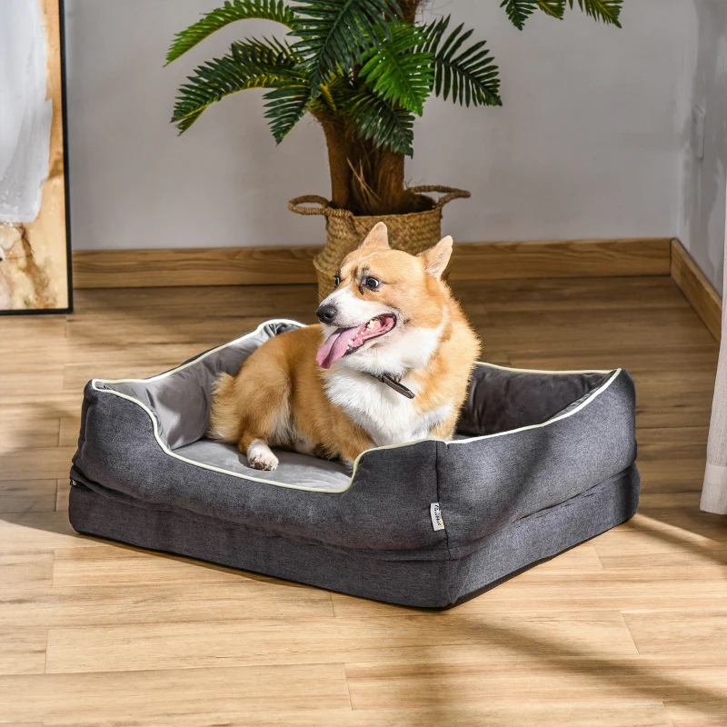 PawHut Lit pour animaux de compagnie panier pour chien orthopédique mousse à mémoire avec housse lavable amovible 75 x 60 x 20 cm gris blanc