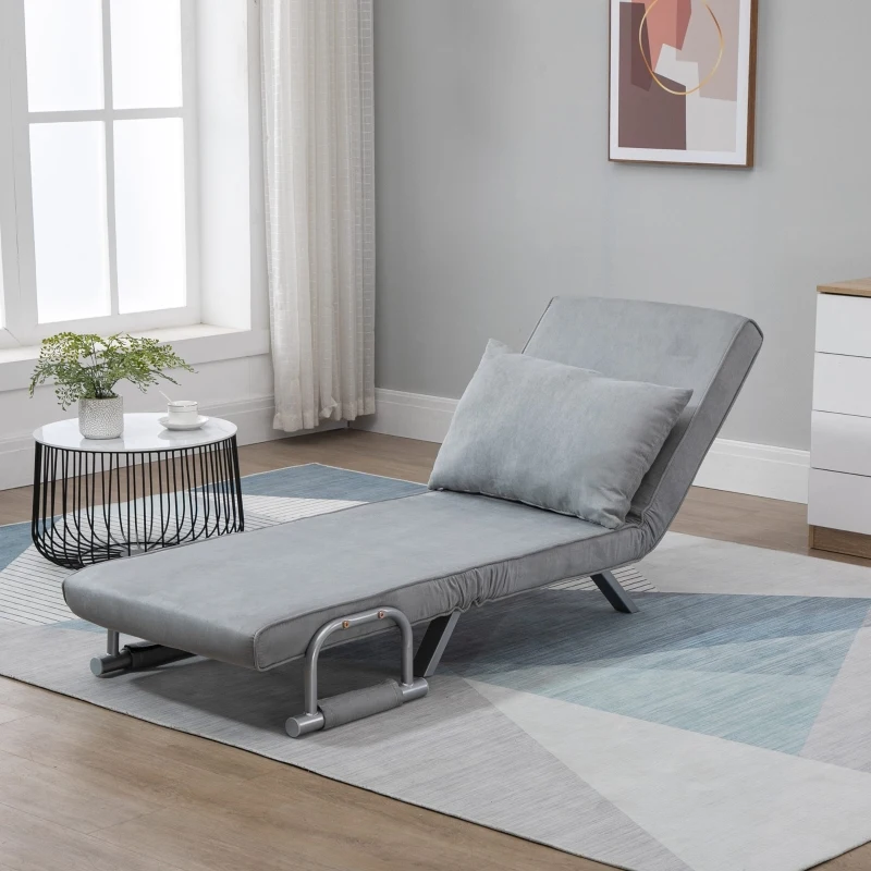 HOMCOM Suedette Adjustable Back Futon Sofa Chair - Grey