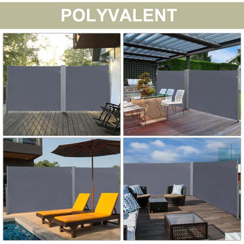 Outsunny Store latéral Brise-Vue paravent rétractable dim. 3L x 1,8H m métal Polyester imperméable Anti-UV Haute densité 180 g/m² Gris