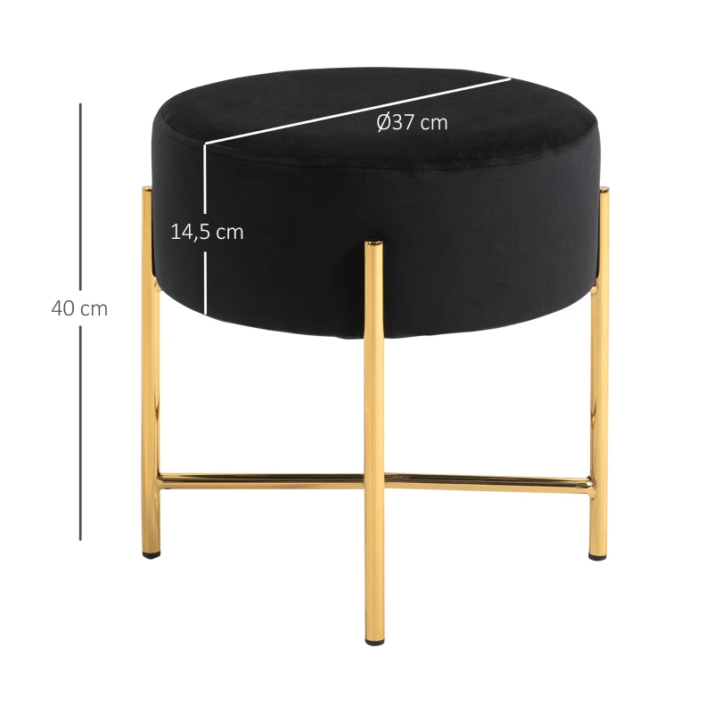 HOMCOM Tabouret rond style art déco châssis piètement acier doré assise aspect velours noir