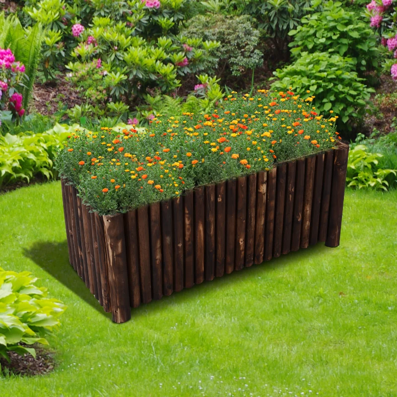 Outsunny Raised Flower Bed Wooden Rectangular Planter Container Box Herb Pot 120L x 50W x 50H (cm)