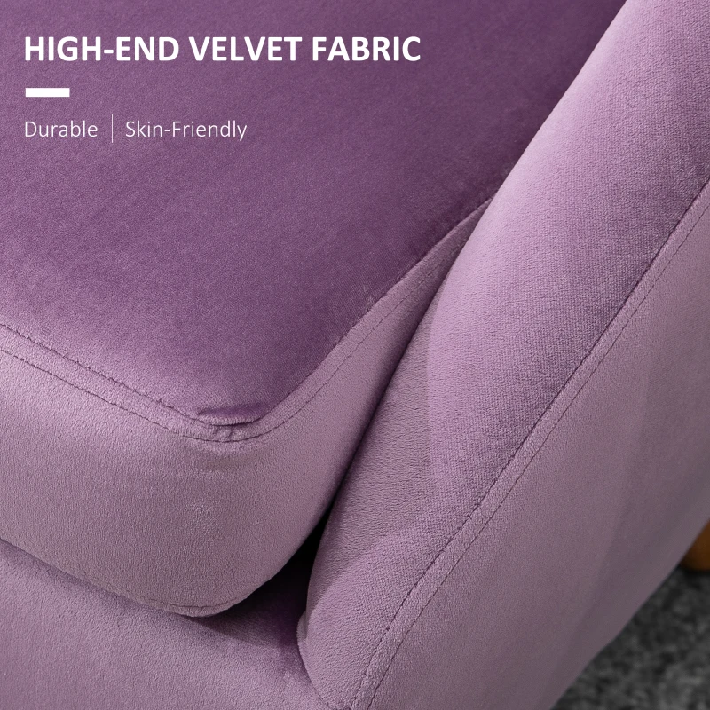 HOMCOM Velvet Armchair, Modern Accent Chair, Upholstered Tub Chair with Solid Wood Legs and Seat Cushion for Living Room, Violet
