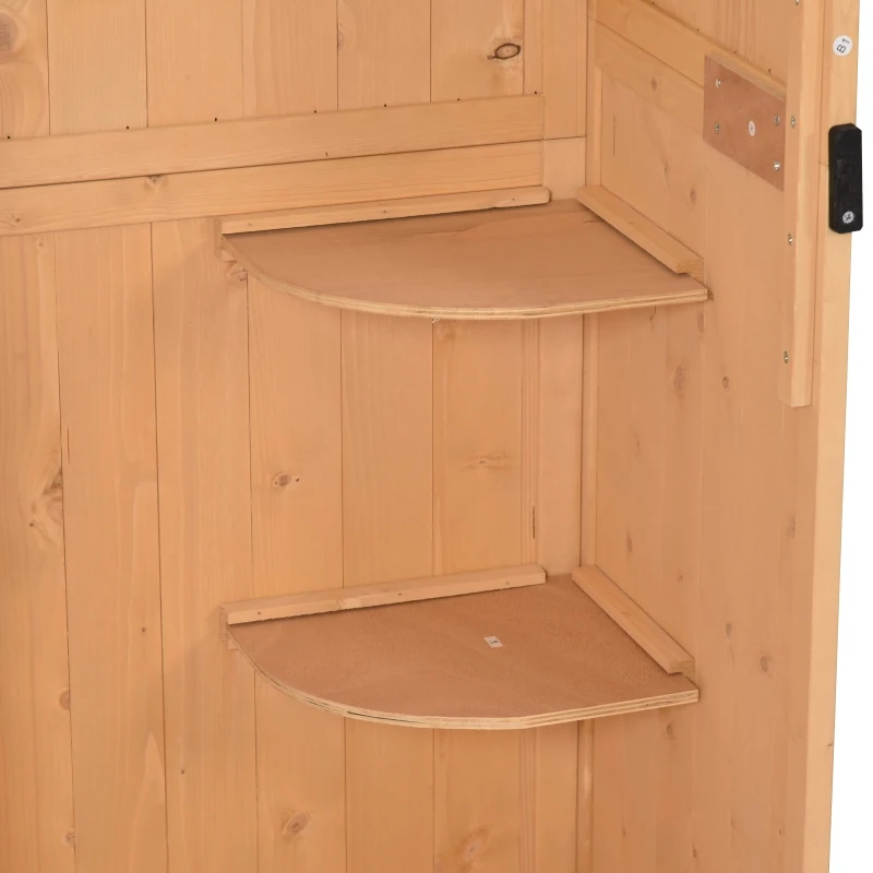 Outsunny Armoire de jardin extérieur abri de jardin en bois abri pour outils 3 étagères 2 Portes loquets Toit Pente bitumé rangement et stockage extérieurs pour terrasse 77 x 54 x 179 cm effet bois naturel