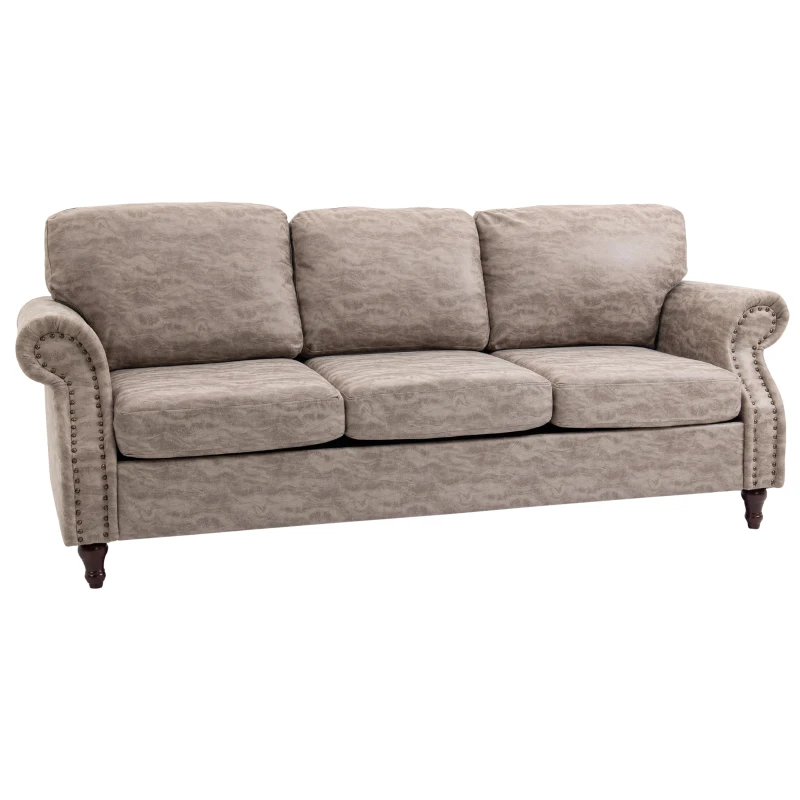 HOMCOM 3 Seater Corner Sofa Microfiber Cloth Wood Frame Thick Padding High Back, Brown