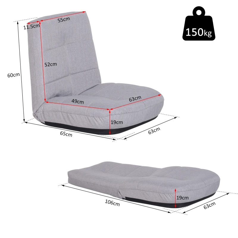 HOMCOM Floor Lazy Sofa Chair 5 - Position Adjustable Recliner 180 Degree Swivel Legless Linen Seater Thick Padding High Density Comfort Reclining Living Room