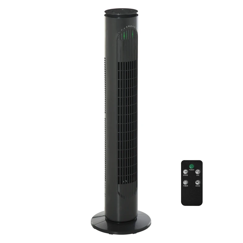 HOMCOM 30'' Freestanding Tower Fan, 3 Speed 3 Mode, 10h Timer, 70 Degree Oscillation, LED Light, 5M Remote Controller, Dark Grey