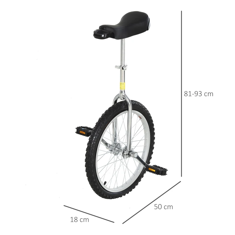 HOMCOM Velo 1 roue cirque jonglage monocycle artiste 20 pouces mono roue argent-noir