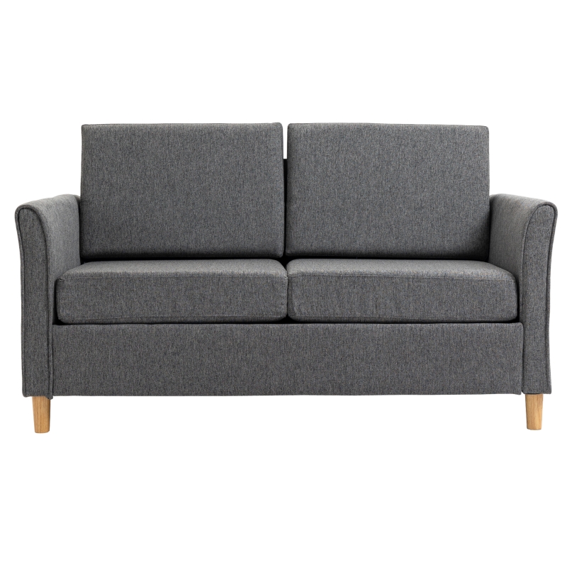 HOMCOM Double Seat Sofa Compact Loveseat 2 Seater Armrest Linen-touch Upholstery Grey