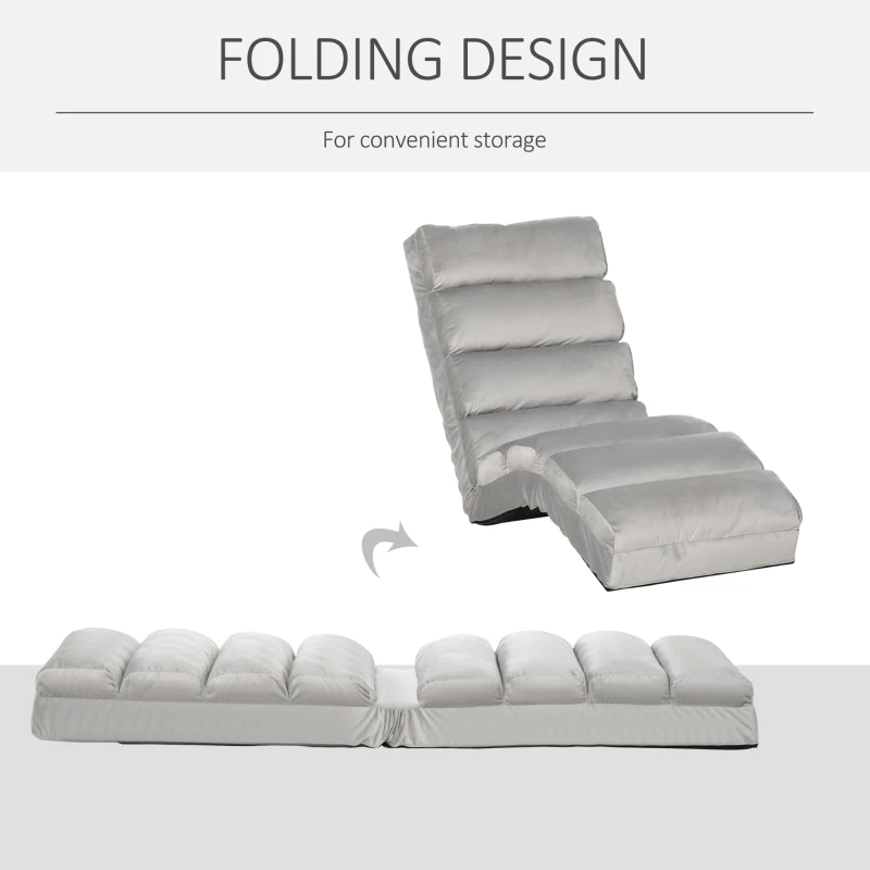 HOMCOM Floor Sofa Bed Folding Adjustable Floor Lounger Sleeper Futon Mattress Seat Chair, Light Grey