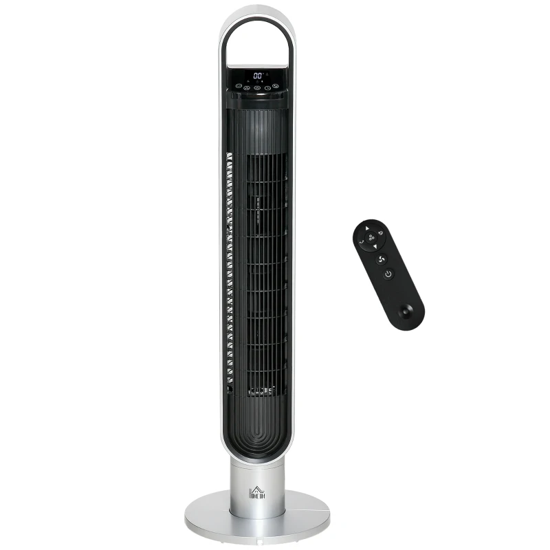 HOMCOM 39" Anion Freestanding Tower Fan Cooling for Bedroom with Oscillating, 3 Speeds, 3 Modes, 12h Timer, LED Sensor Panel, Remote Controller, 60W, Silver