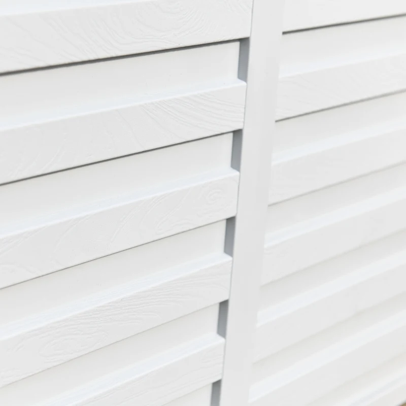 Outsunny Coffre de Jardin Malle de Rangement dim. 112L x 49l x 53H cm 2 roulettes polypropylène texturé Imitation Lattes de Bois Blanc Gris