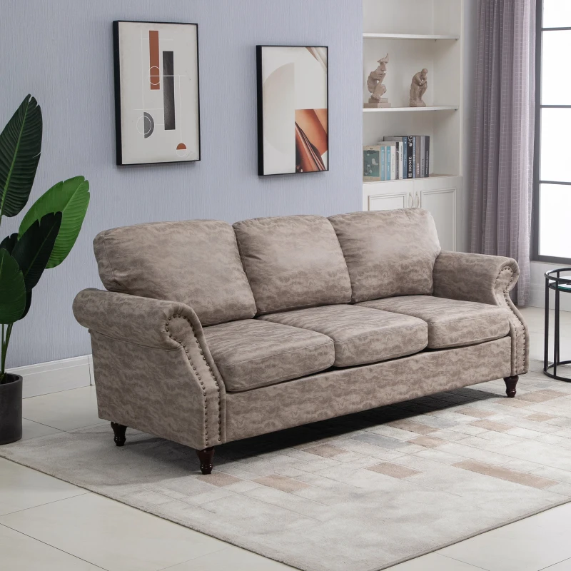 HOMCOM 3 Seater Corner Sofa Microfiber Cloth Wood Frame Thick Padding High Back, Brown