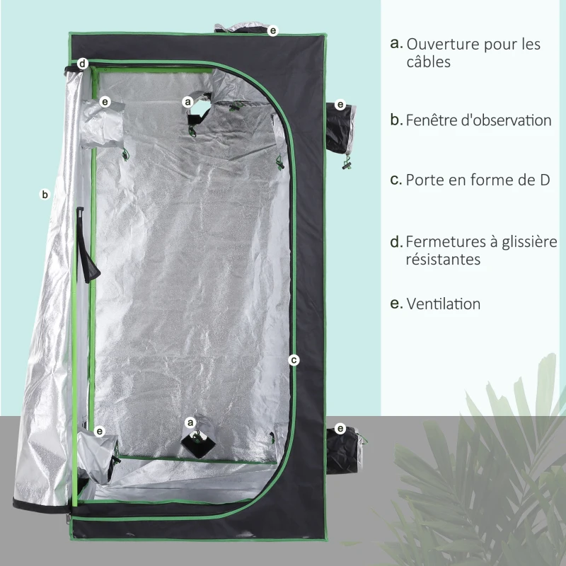 Outsunny Chambre de Culture hydroponique Tente de Culture Grow Box 0,8L x 0,8l x 1,6H m Oxford 600D Mylar Noir Vert