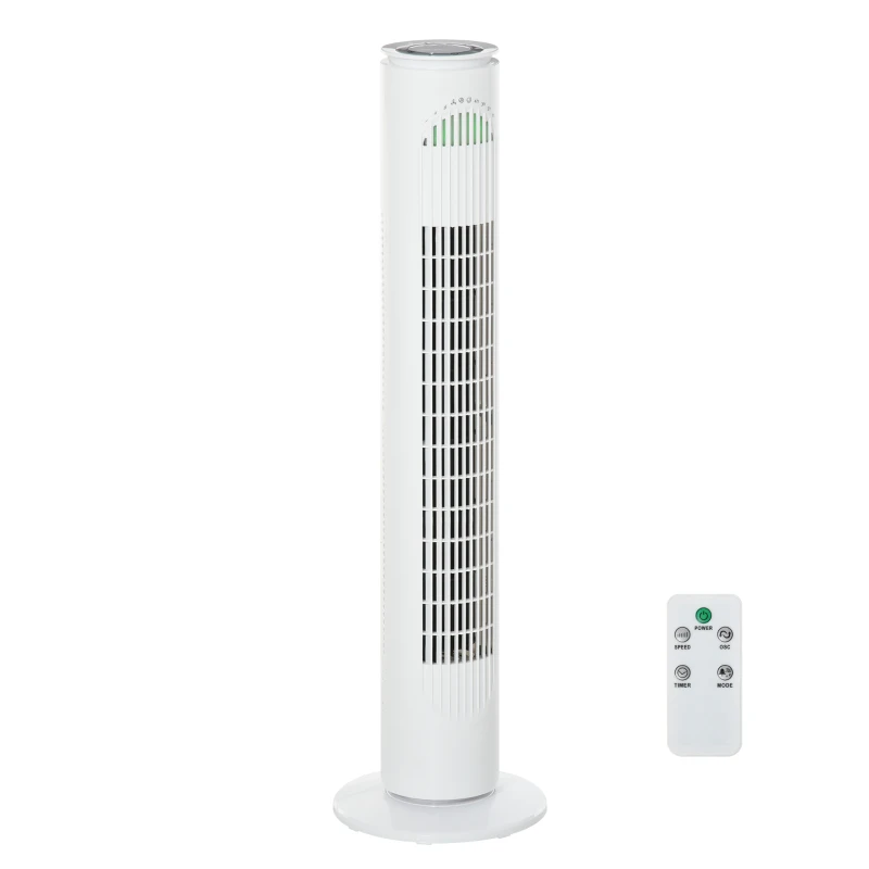 HOMCOM 30'' Freestanding Tower Fan, 3 Speed 3 Mode, 10h Timer, 70 Degree Oscillation, LED Light, 5M Remote Controller, White