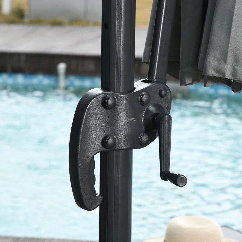Outsunny Parasol déporté rond inclinable rotatif 360° manivelle piètement acier mât alu. dim. Ø 3 x 2,4H m polyester haute densité gris