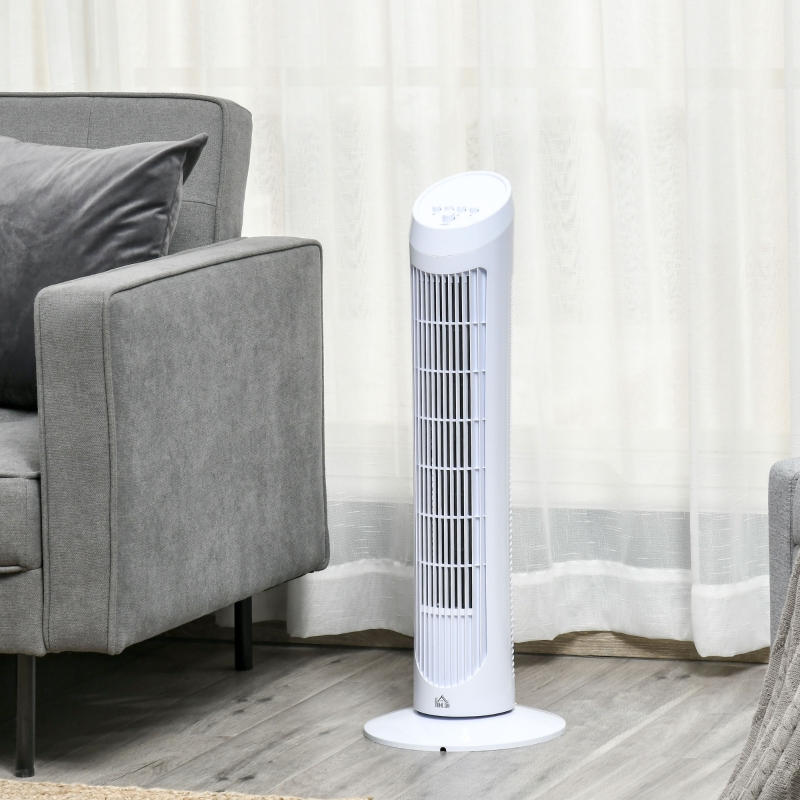 HOMCOM 30" Oscillating Tower Fan 3 Speed Mode Ultra Slim Indoor Air Refresher Cooling Machine Noise Reduction - White