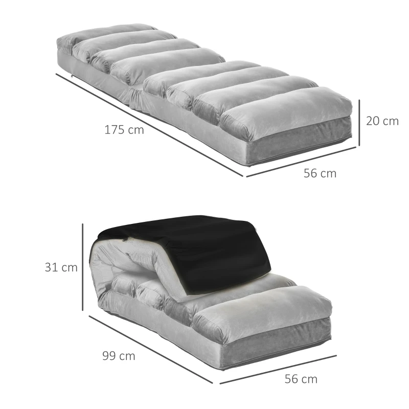 HOMCOM Floor Sofa Bed Folding Adjustable Floor Lounger Sleeper Futon Mattress Seat Chair, Light Grey