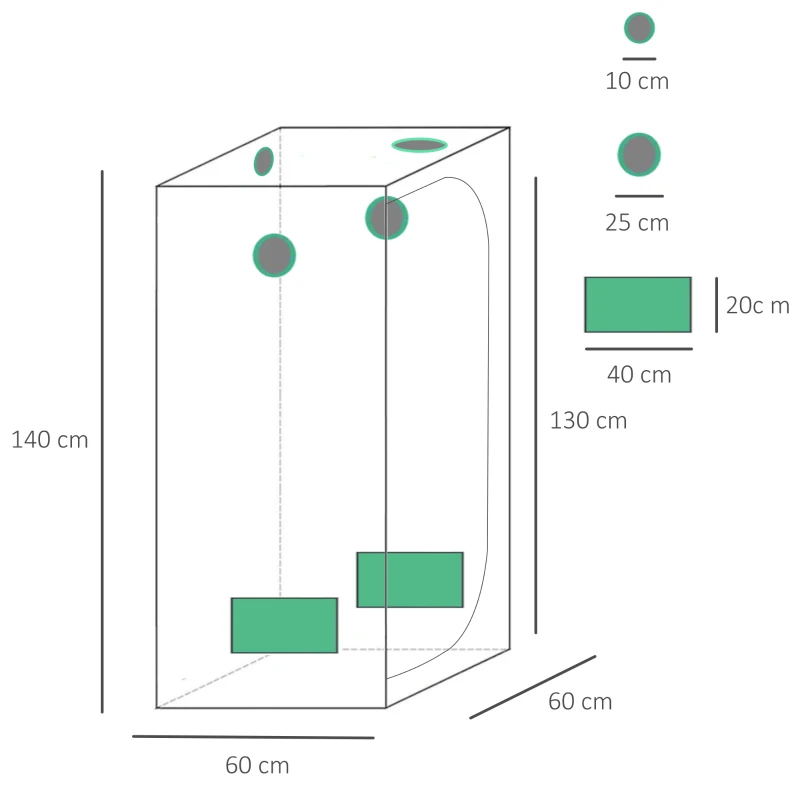 Outsunny Chambre de Culture hydroponique Tente de Culture Grow Box 0,6L x 0,6l x 1,4H m Oxford 600D Mylar Noir