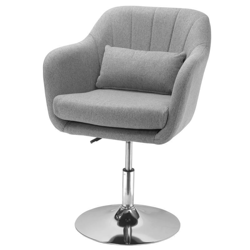HOMCOM Fauteuil Lounge Design Grand Confort Coussins lombaires Hauteur réglable pivotant 360° piètement métal chromé Lin Gris