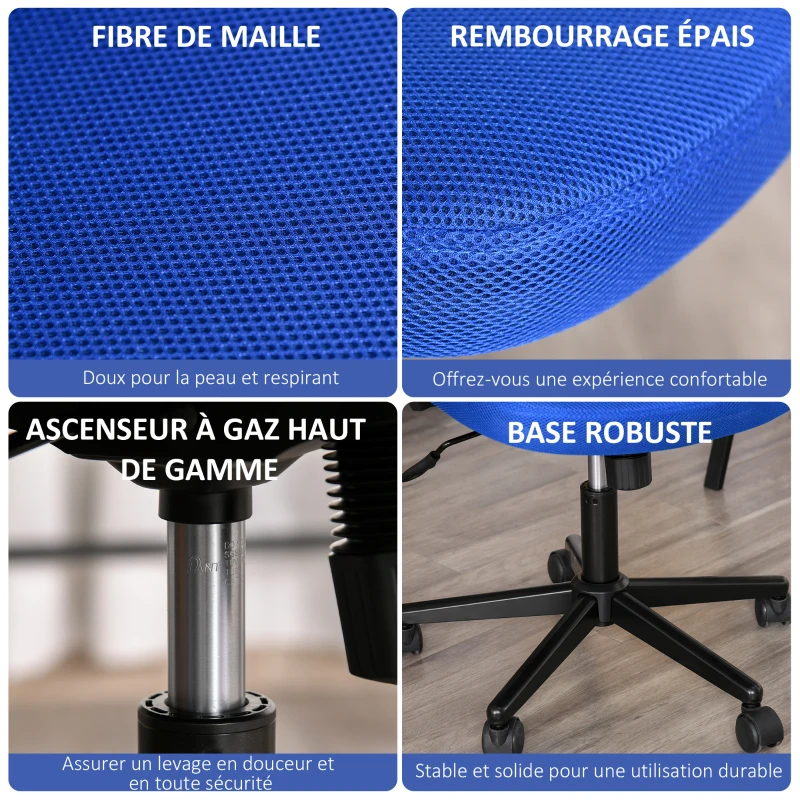 Vinsetto Chaise de bureau ergonomique fonction bascule hauteur réglable pivotant 360° revêtement maille bleu