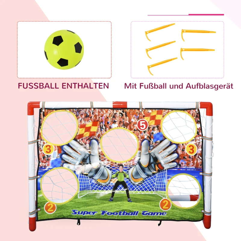 HOMCOM Fußballtore mit Fußball Torwand für Kinder 3-12 Jahre Fußballnetz Garten Kunststoff mehrfarbig 116 x 48 x 76 cm