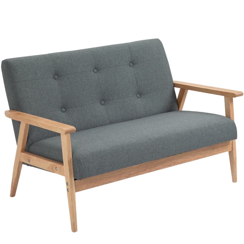 HOMCOM Modern Fabric Upholstery Seat Sofa Tufted 2/3-Seat Couch with Rubberwood Legs