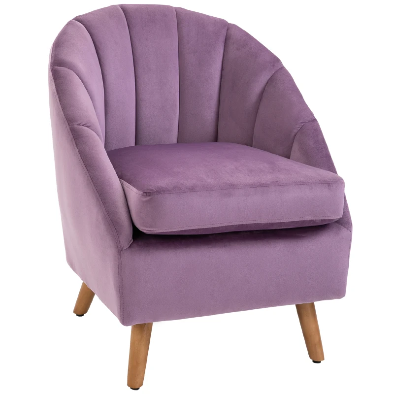 HOMCOM Velvet Armchair, Modern Accent Chair, Upholstered Tub Chair with Solid Wood Legs and Seat Cushion for Living Room, Violet