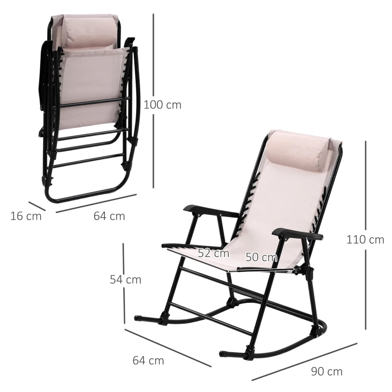 Outsunny Garden Rocking Chair Folding Outdoor Portable Zero Gravity Chair w/ Headrest-Beige