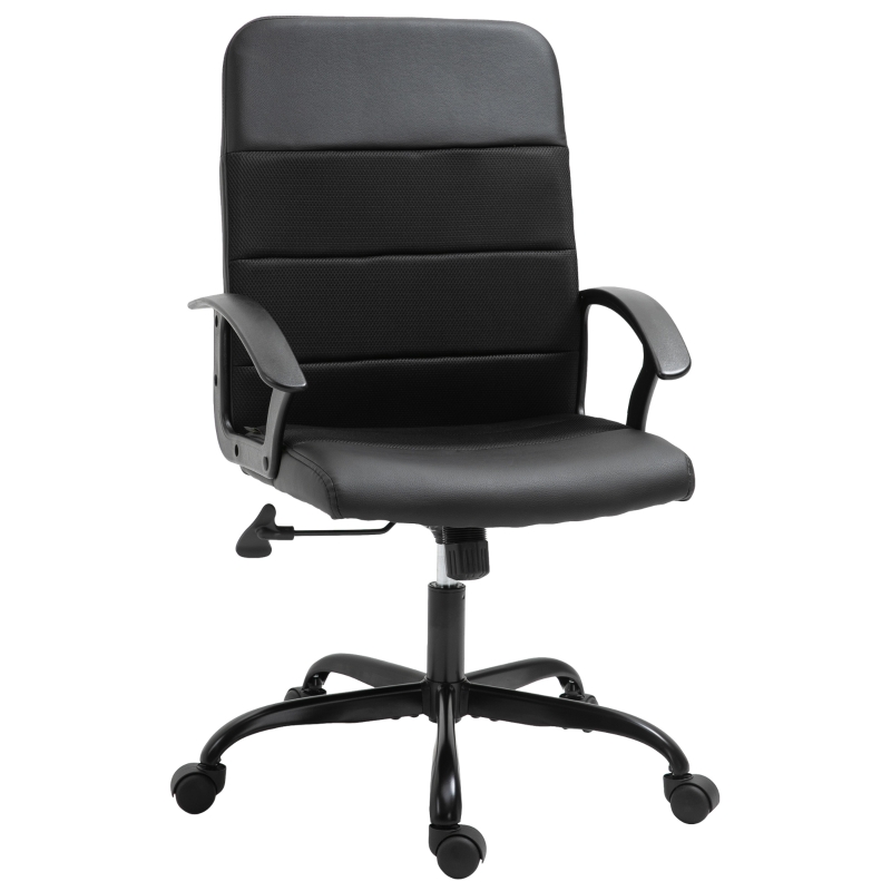 Vinsetto Sedia da Ufficio Ergonomica in Tessuto Nero Girevole con Ruote