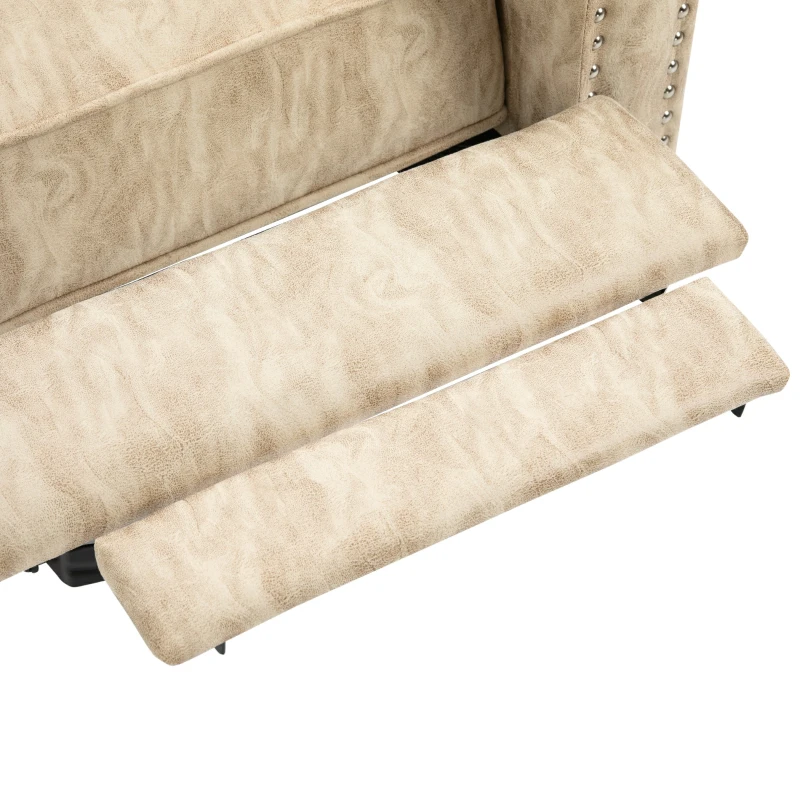 HOMCOM Studded PU Leather Reclining Armchair w/ Retractable Footrest Beige