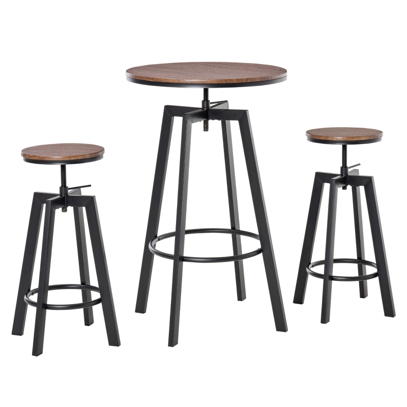 Homcom Ensemble Table de Bar + 2 Tabourets Marron 180 x 67 x 105 cm