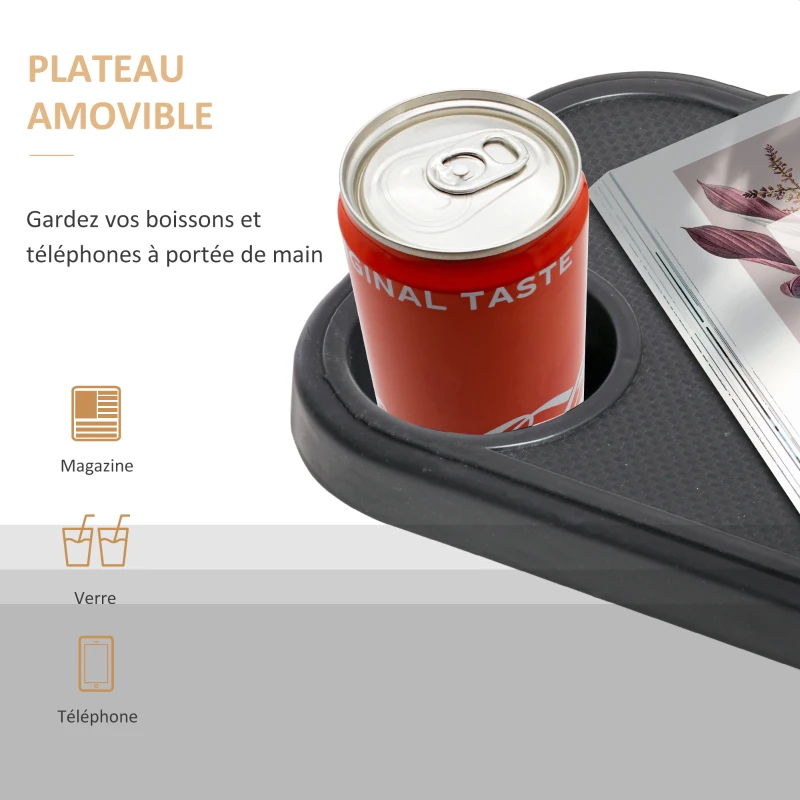 Outsunny Chaise Longue Pliable zéro gravité Dossier réglable Tablette tétière métal époxy Polyester Coton Gris Noir