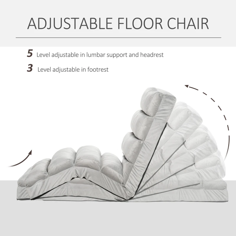 HOMCOM Floor Sofa Bed Folding Adjustable Floor Lounger Sleeper Futon Mattress Seat Chair, Light Grey