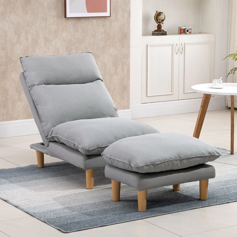 HOMCOM Adjustable Sofa Bed Set Reclining Lounge Chair with Footstool for Living Room, Home Office, Bedroom