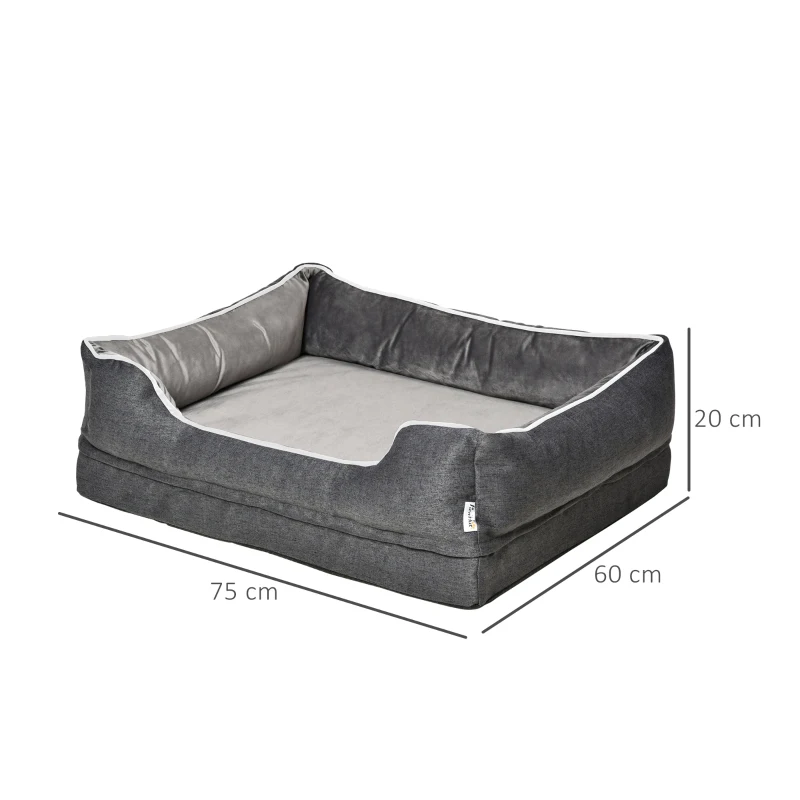 PawHut Lit pour animaux de compagnie panier pour chien orthopédique mousse à mémoire avec housse lavable amovible 75 x 60 x 20 cm gris blanc