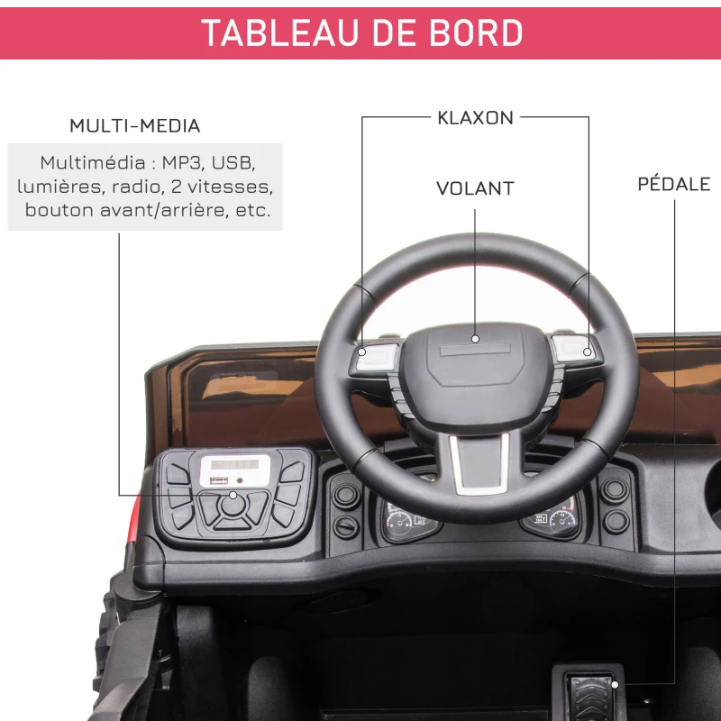 HOMCOM Voiture électrique Enfant 3 à 8 Ans - Buggy Quad électrique 2 Moteurs 35 W - V. Max. 5 Km/h - télécommande - Effets Lumineux sonores - Rouge