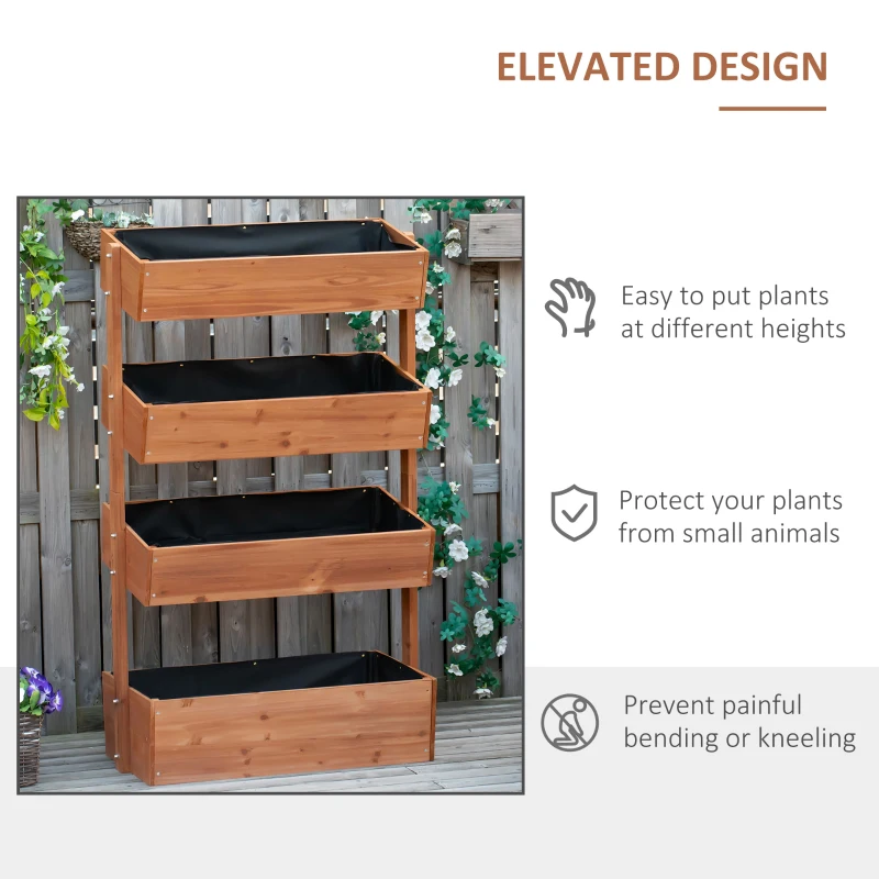Outsunny Four-Tier Basket Wooden Plant Stand - Orange