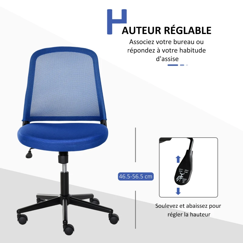 Vinsetto Chaise de bureau ergonomique fonction bascule hauteur réglable pivotant 360° revêtement maille bleu