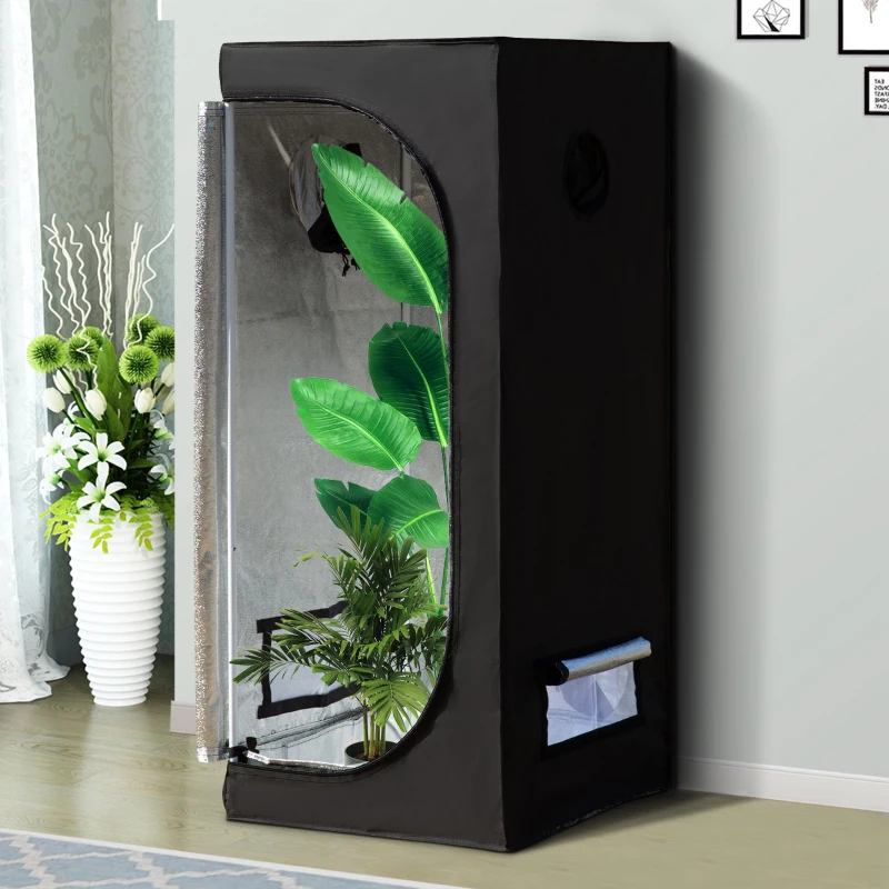Outsunny Chambre de Culture hydroponique Tente de Culture Grow Box 0,6L x 0,6l x 1,4H m Oxford 600D Mylar Noir