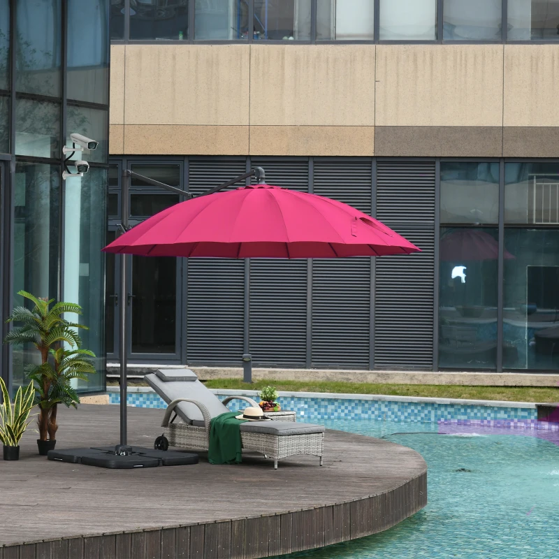 Outsunny Parasol déporté rond inclinable rotatif 360° manivelle piètement acier mât alu. dim. Ø 3 x 2,4H m polyester haute densité bordeaux