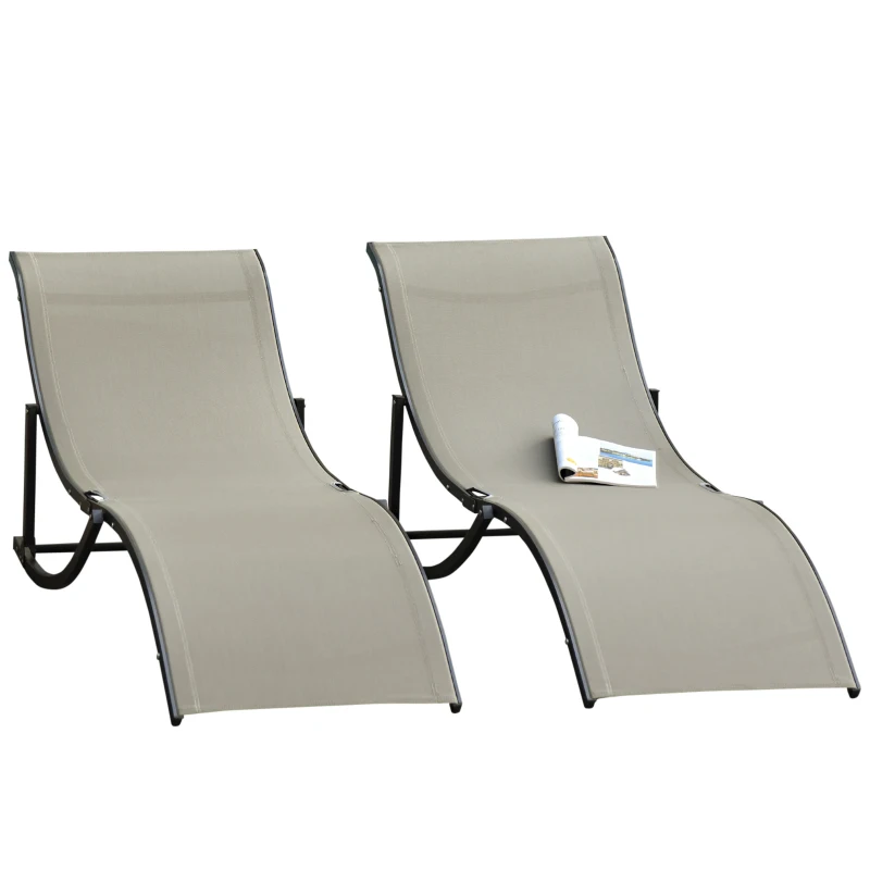Outsunny Set of 2 S-shaped Lounge Chair Foldable Sleeping Bed 165x61x63cm Khaki
