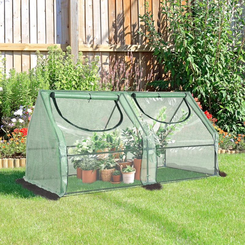 Mini serre de jardin serre à tomates double bâche acier PE PVC vert