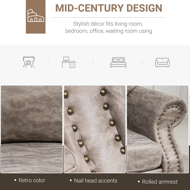 HOMCOM 3 Seater Corner Sofa Microfiber Cloth Wood Frame Thick Padding High Back, Brown