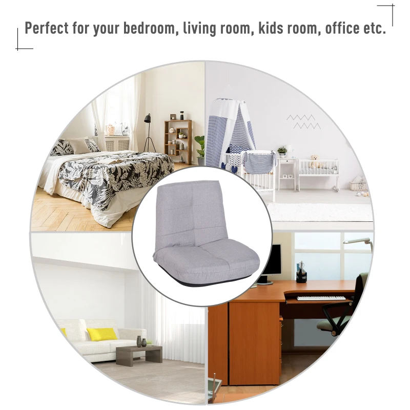 HOMCOM Floor Lazy Sofa Chair 5 - Position Adjustable Recliner 180 Degree Swivel Legless Linen Seater Thick Padding High Density Comfort Reclining Living Room