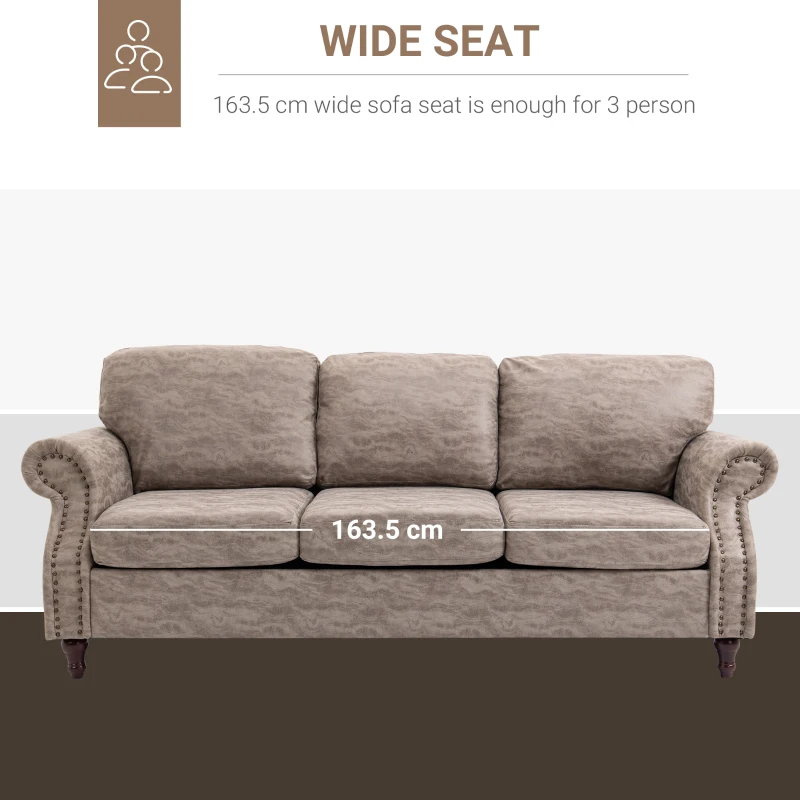 HOMCOM 3 Seater Corner Sofa Microfiber Cloth Wood Frame Thick Padding High Back, Brown