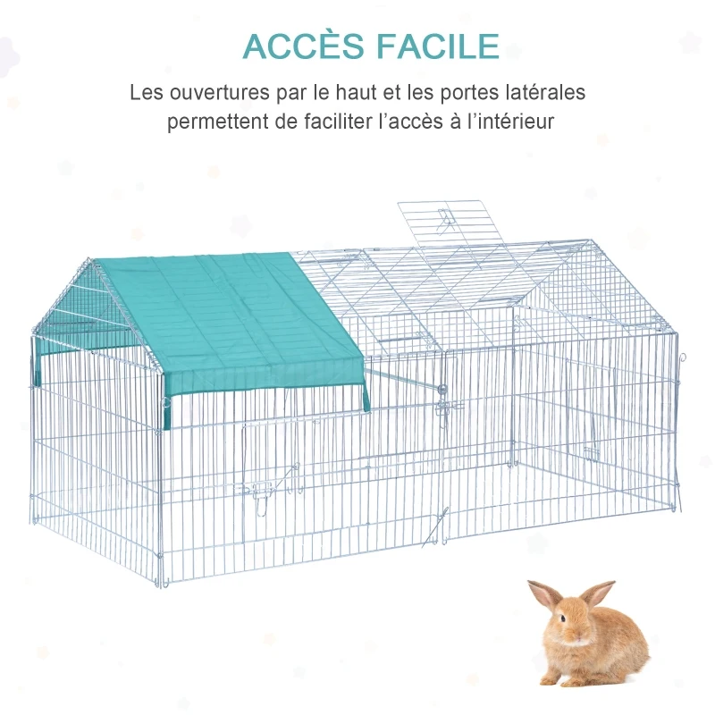 PawHut Parc enclos acier cage extérieure dim. 2,20L x 1,03l x 1,03H cm 3 portes et trappe surface abrité PE vert